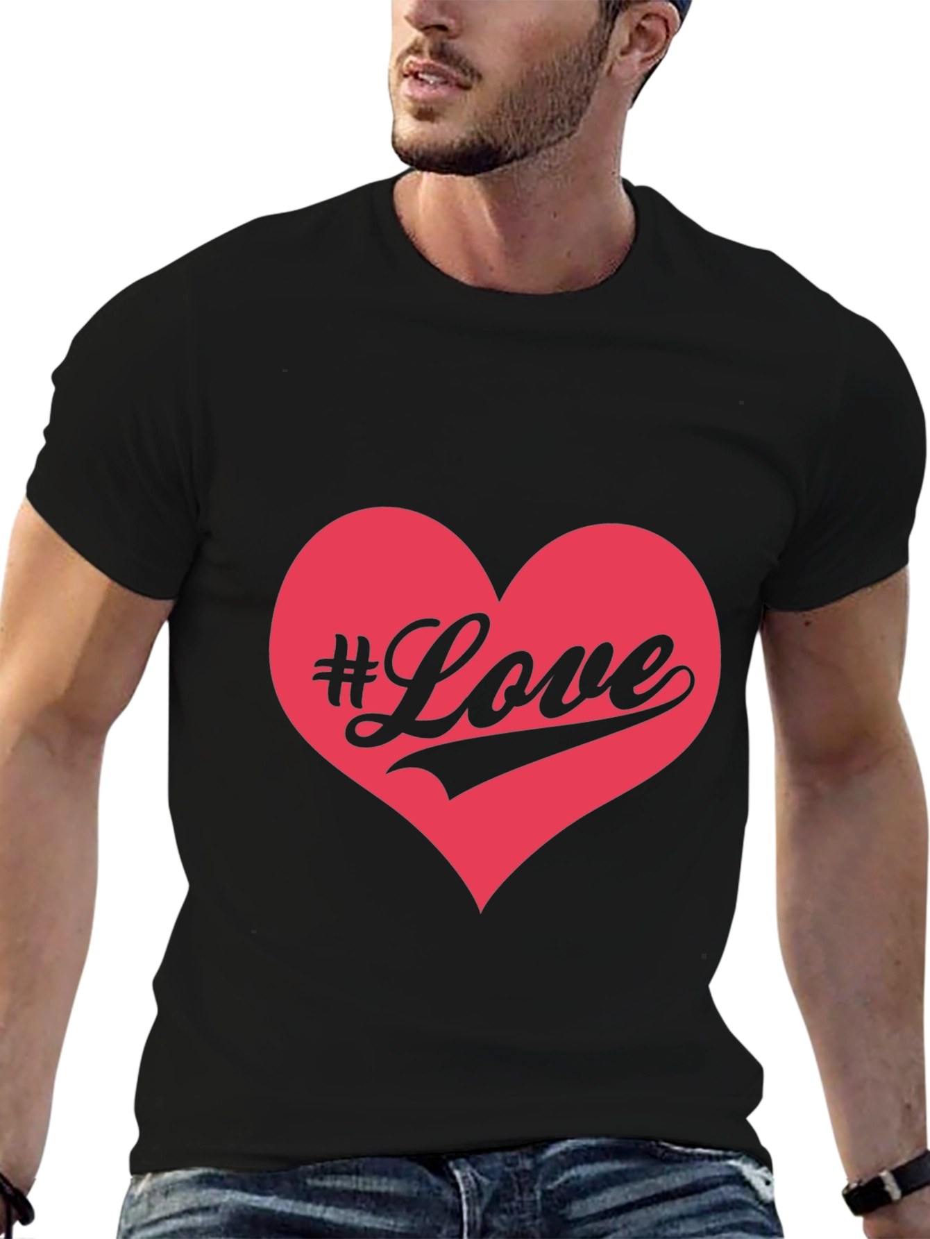 #Love Heart Graphic Black T-Shirt