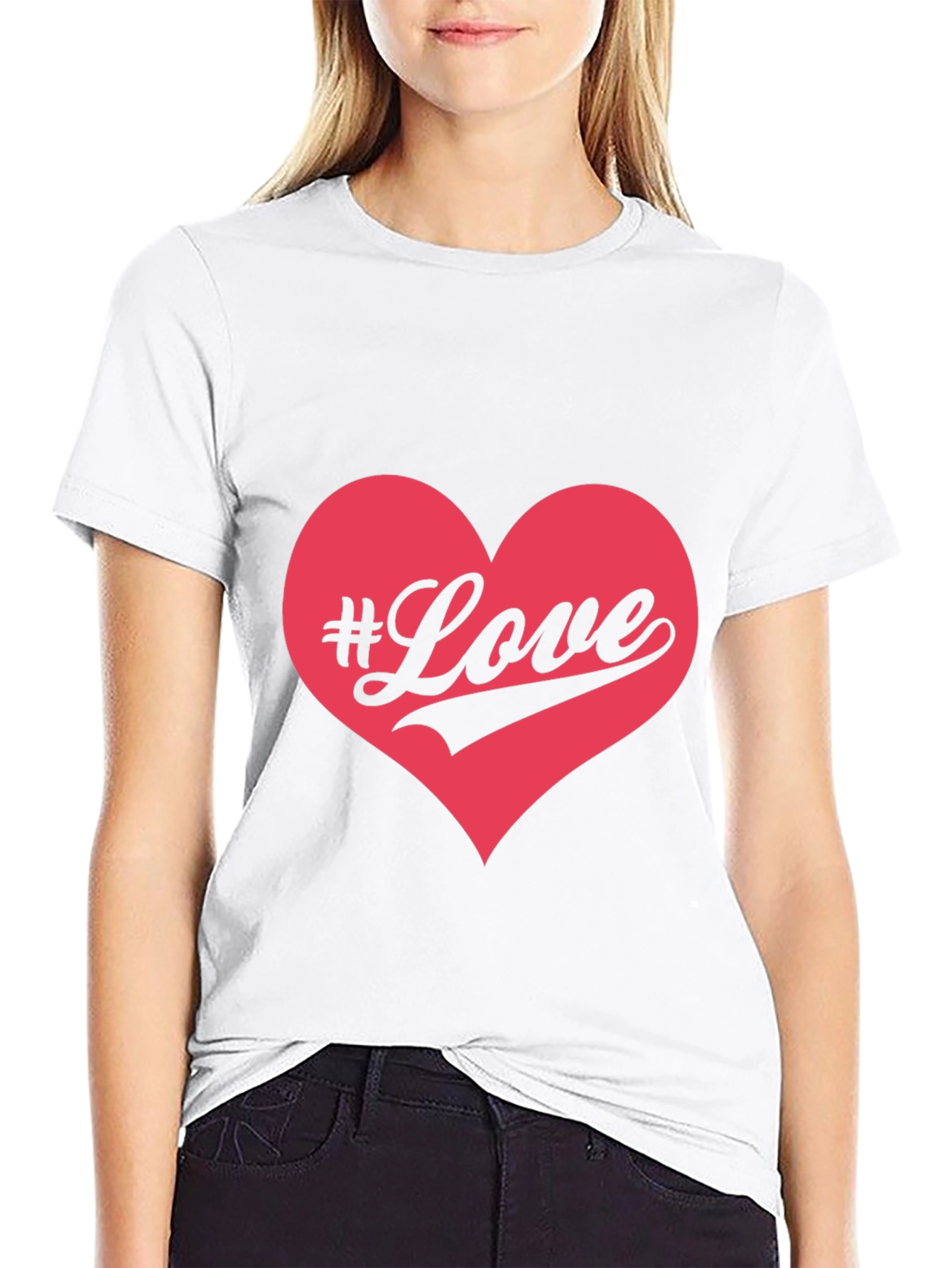 #Love Heart Graphic Black T-Shirt