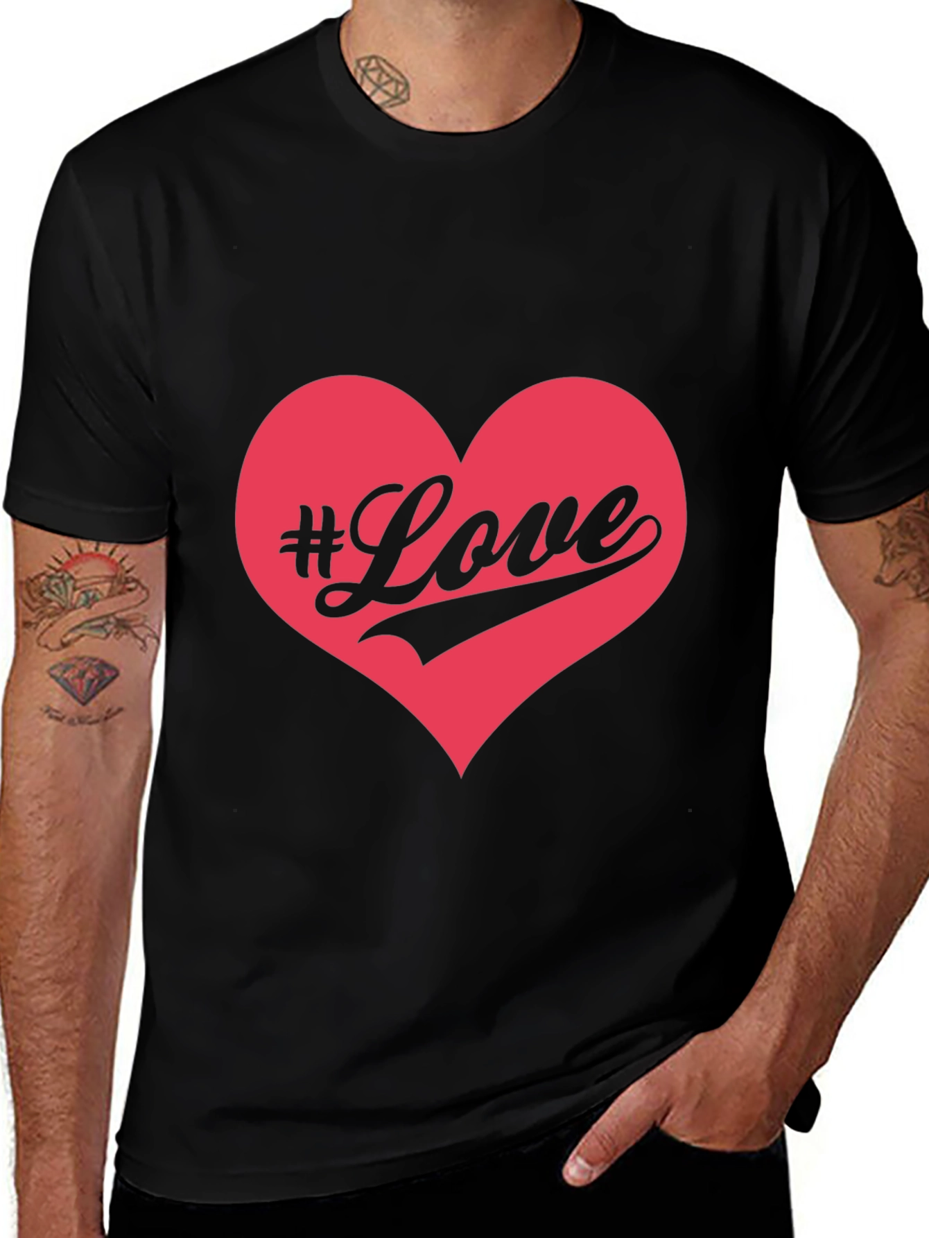 #Love Heart Graphic Black T-Shirt