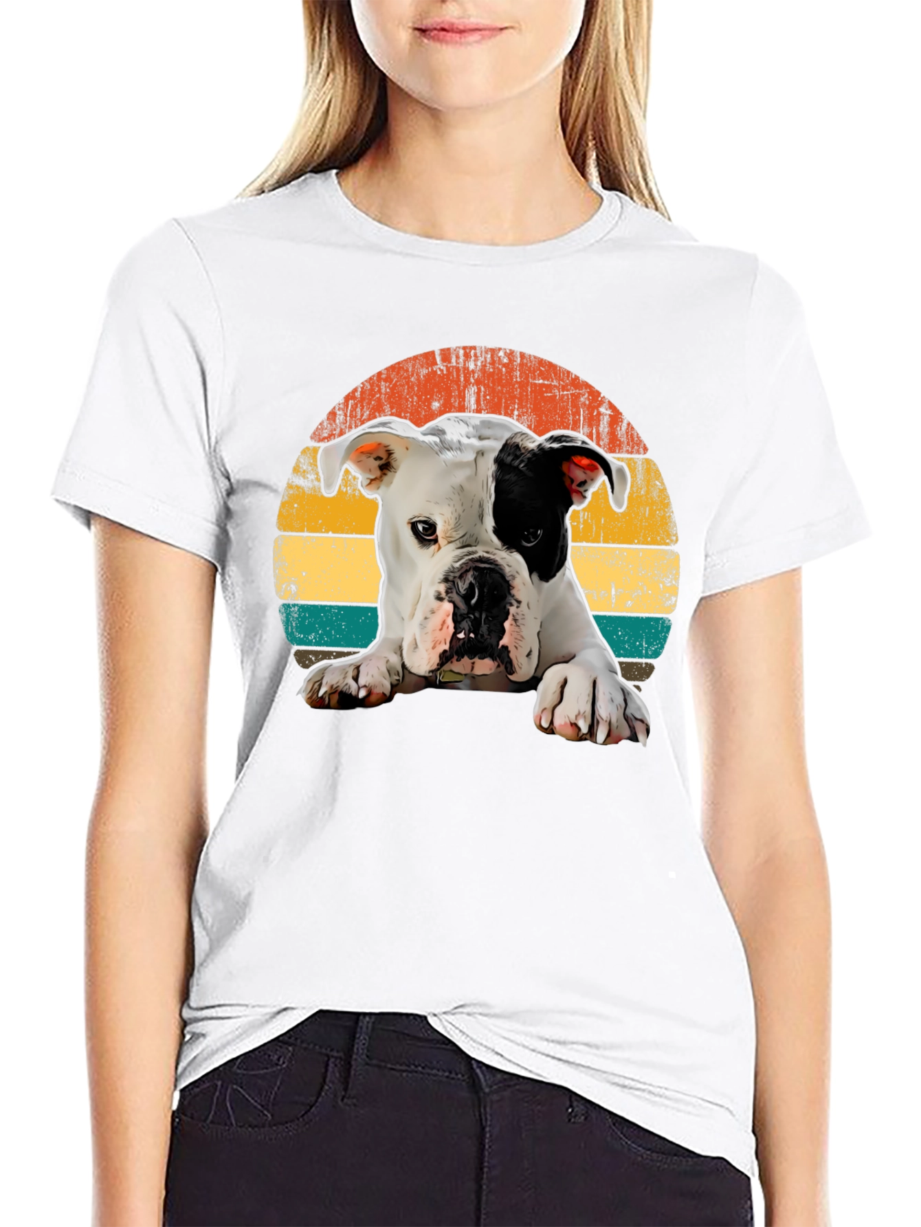 Dog Graphic Tee - Retro Sunset Style