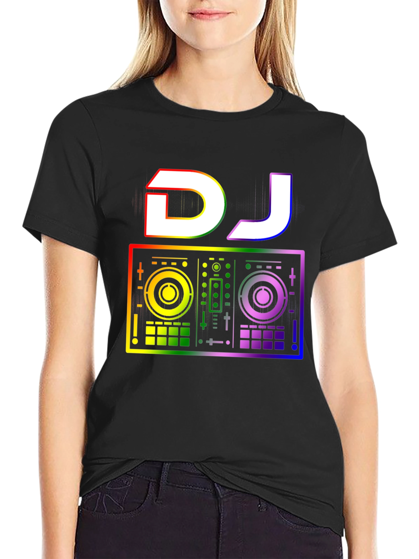 Rainbow DJ Graphic T-Shirt - Black Cotton Tee