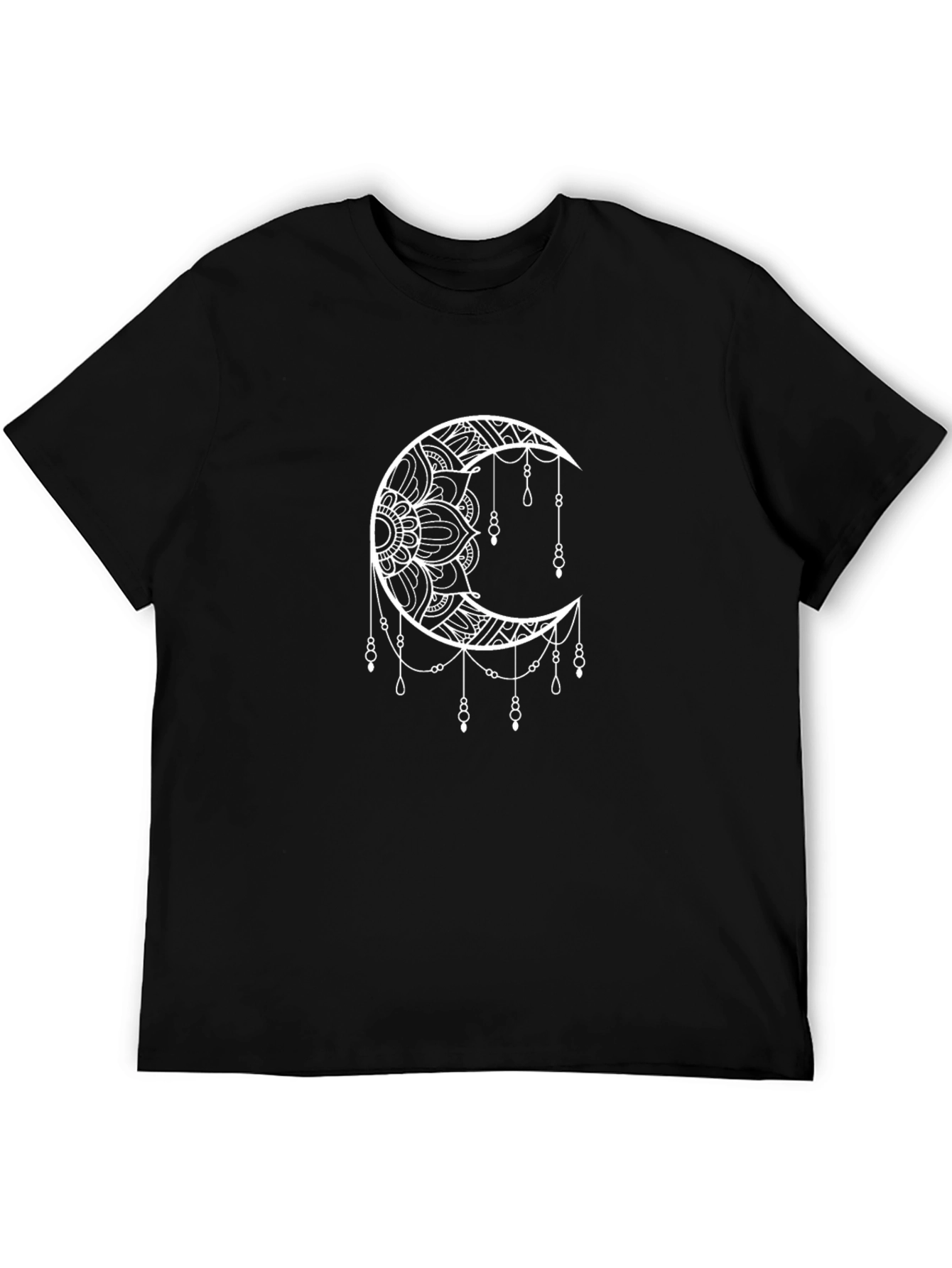 Black T-Shirt with Crescent Moon Mandala Design