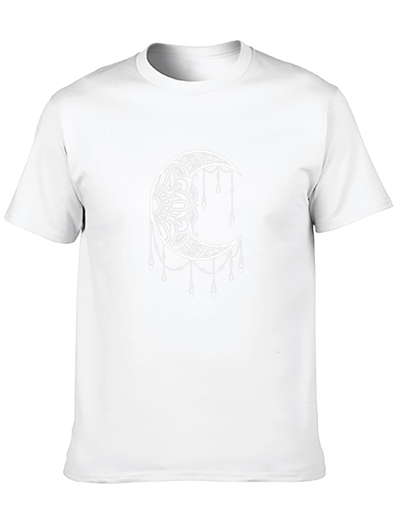 Black T-Shirt with Crescent Moon Mandala Design