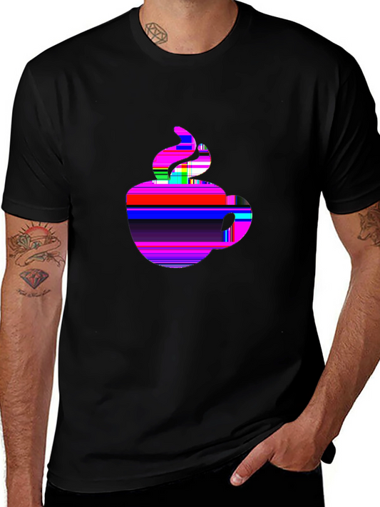 Glitch Art Coffee Cup T-Shirt | Neon Retro Vaporwave Tee
