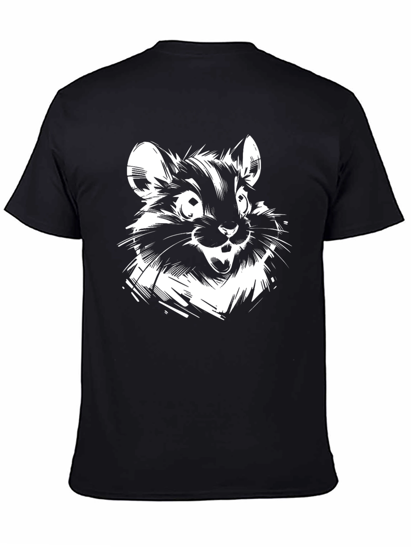 Whimsical Rodent Graphic Tee - Black Cotton Blend