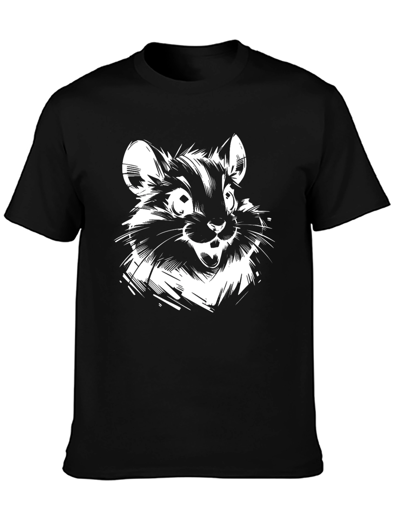 Whimsical Rodent Graphic Tee - Black Cotton Blend