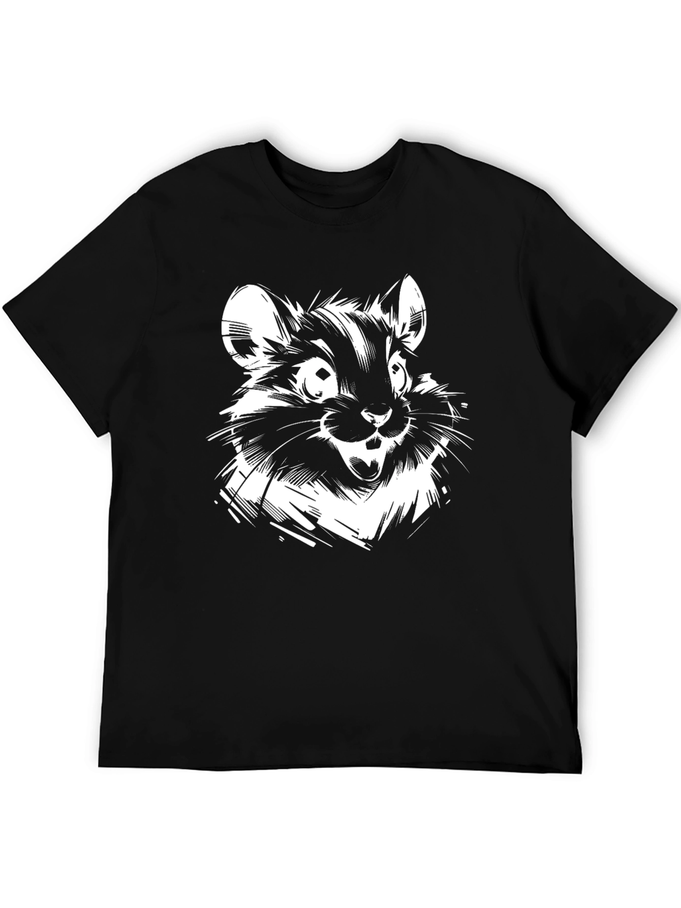 Whimsical Rodent Graphic Tee - Black Cotton Blend
