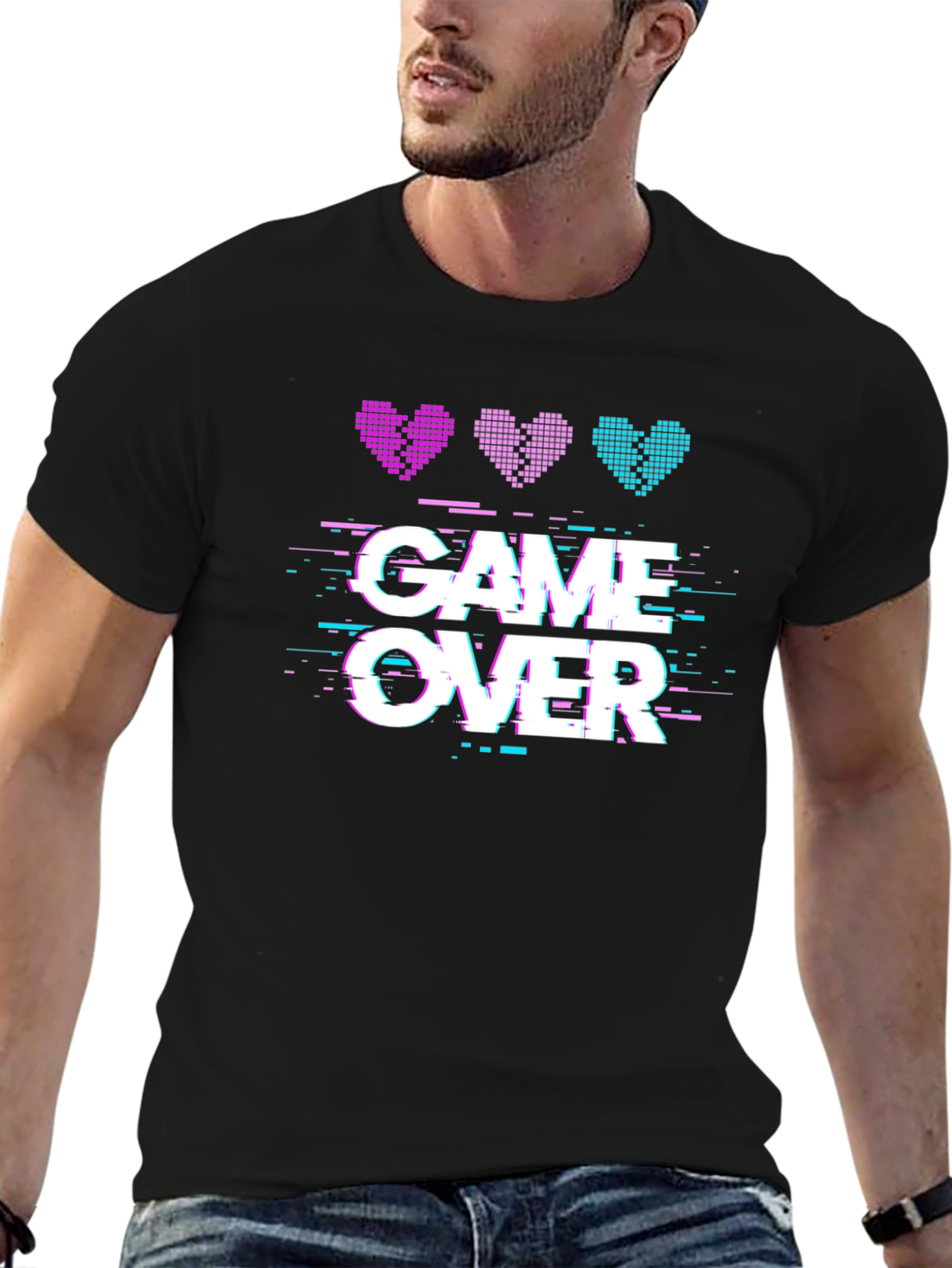 Game Over Pixel Hearts Graphic T-Shirt