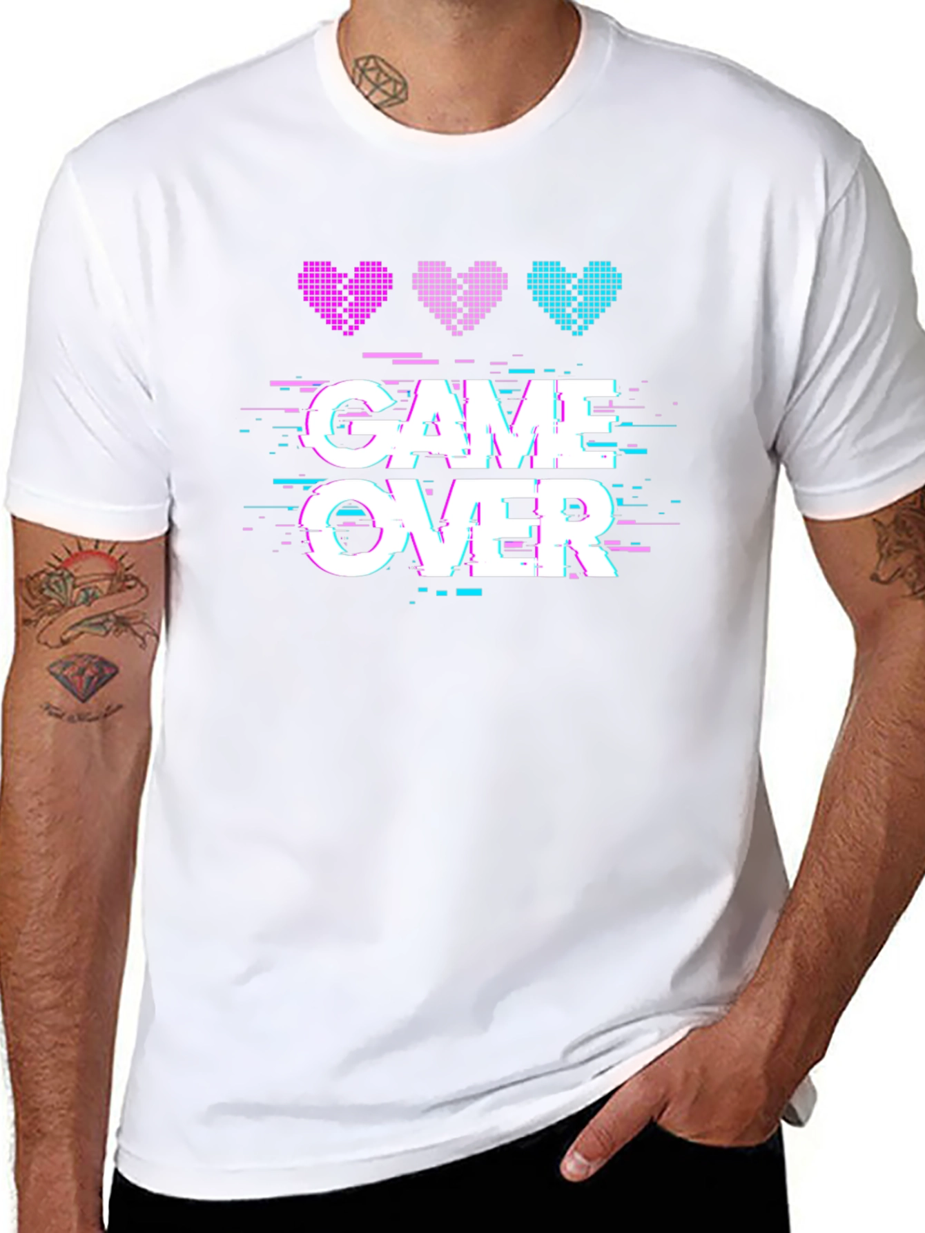 Game Over Pixel Hearts Graphic T-Shirt