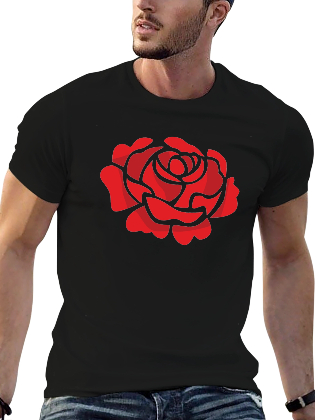 Red Rose Graphic T-Shirt - Stylish Black Tee