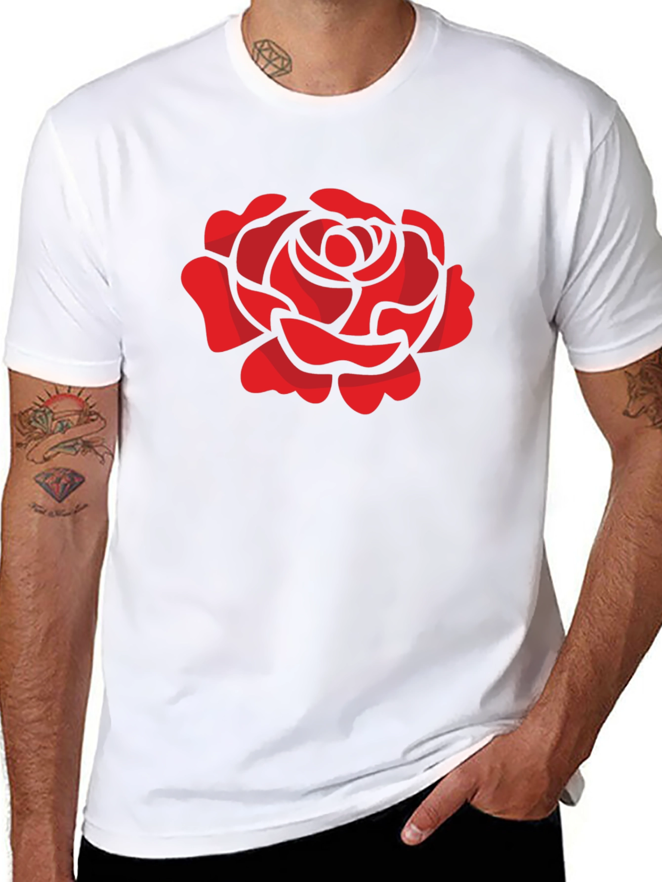 Red Rose Graphic T-Shirt - Stylish Black Tee