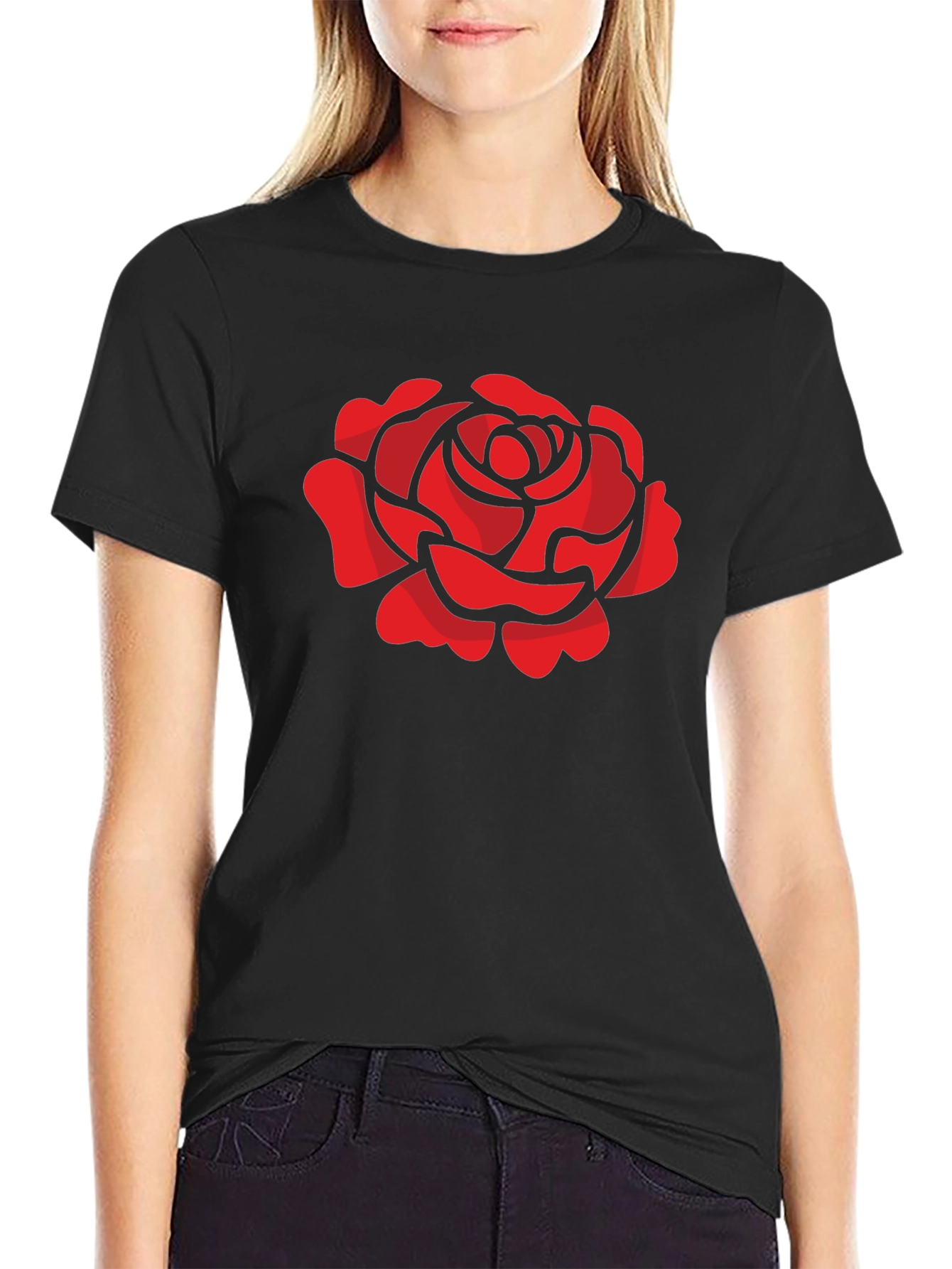 Red Rose Graphic T-Shirt - Stylish Black Tee