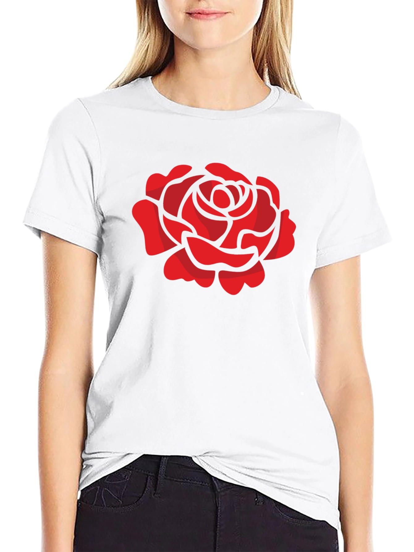 Red Rose Graphic T-Shirt - Stylish Black Tee