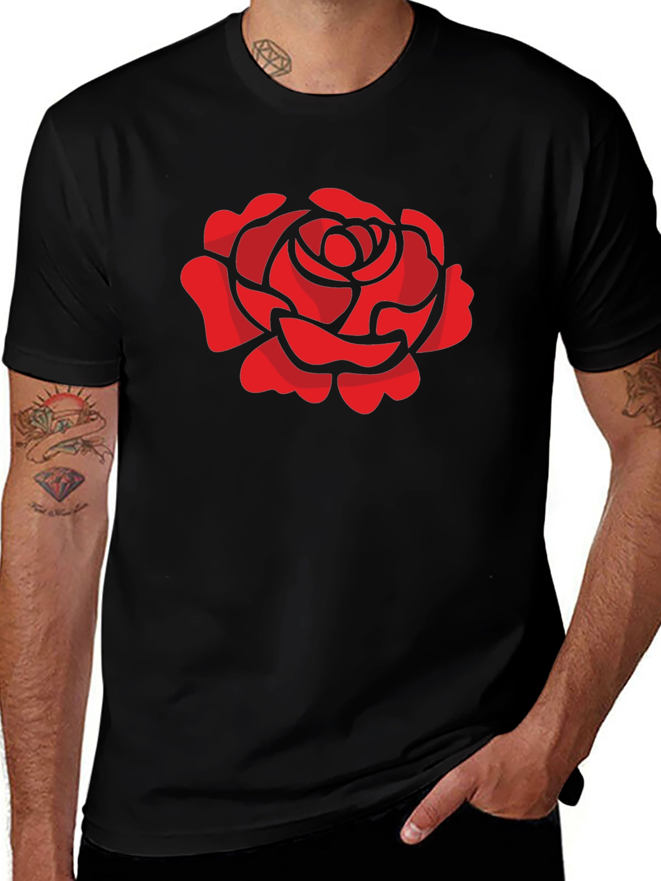 Red Rose Graphic T-Shirt - Stylish Black Tee