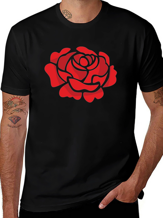 Red Rose Graphic T-Shirt - Stylish Black Tee