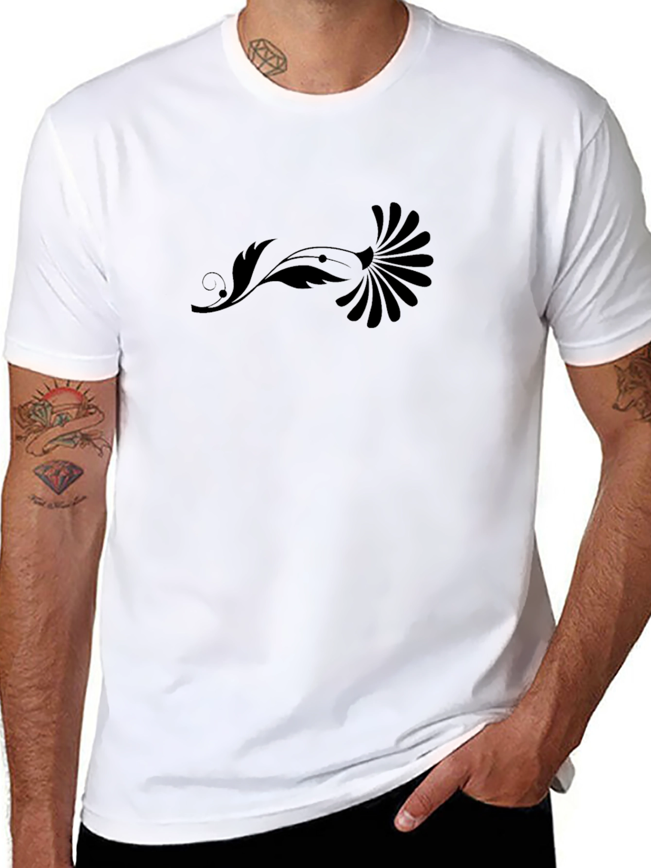 Mens Black Tee with Artistic Floral Design