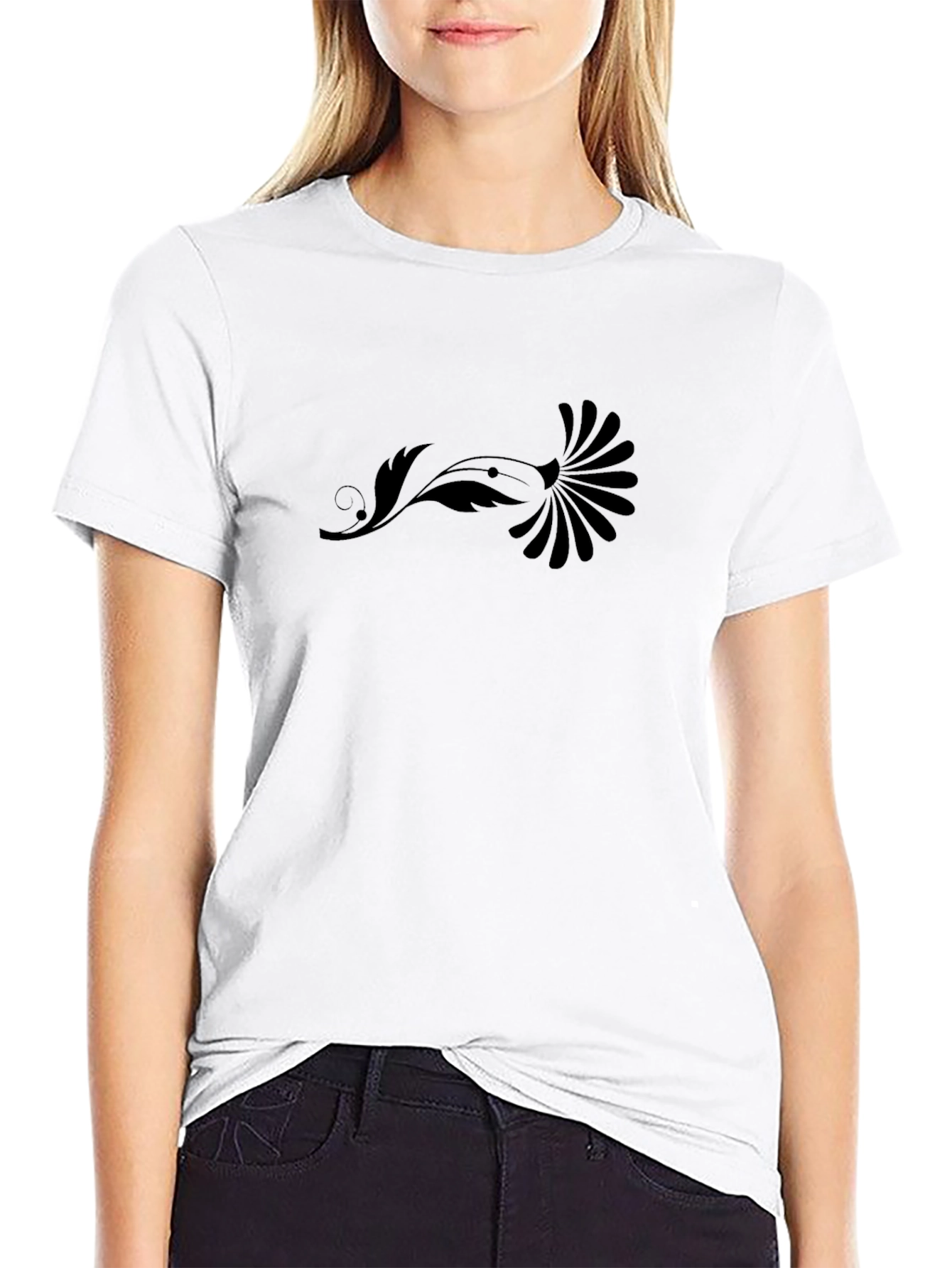 Mens Black Tee with Artistic Floral Design