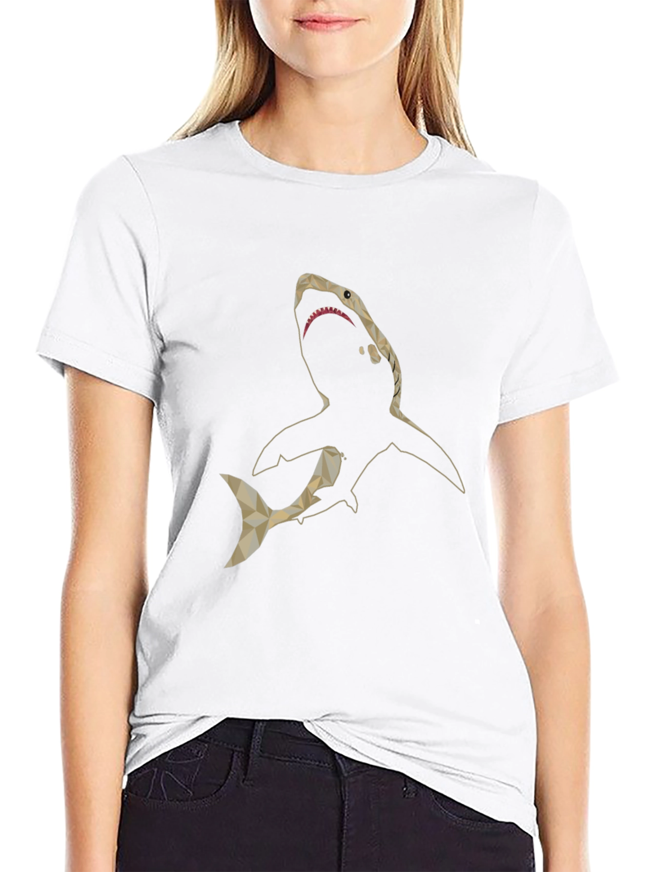 Geometric Shark Graphic Print Black T-Shirt