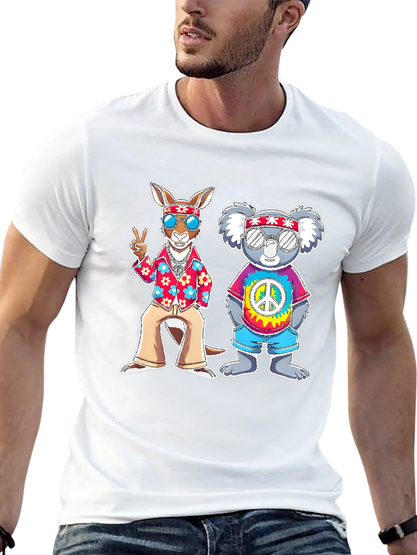 Hippie Kangaroo & Koala Graphic T-Shirt