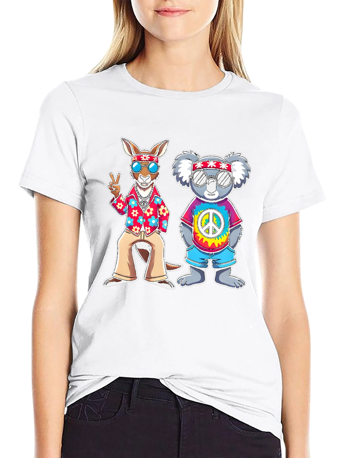 Hippie Kangaroo & Koala Graphic T-Shirt