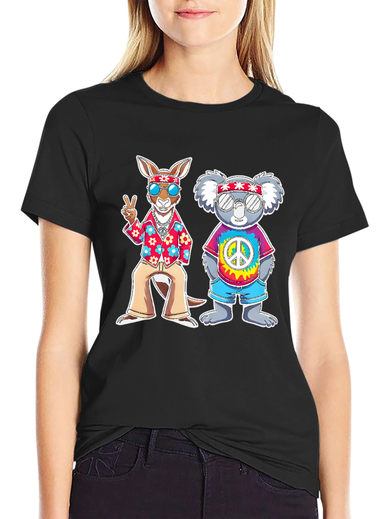 Hippie Kangaroo & Koala Graphic T-Shirt