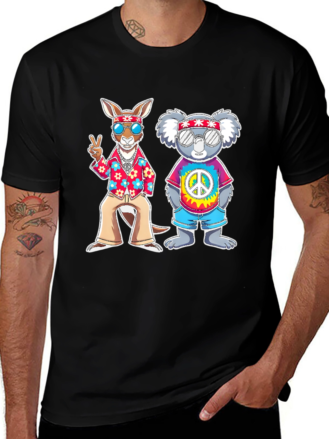 Hippie Kangaroo & Koala Graphic T-Shirt