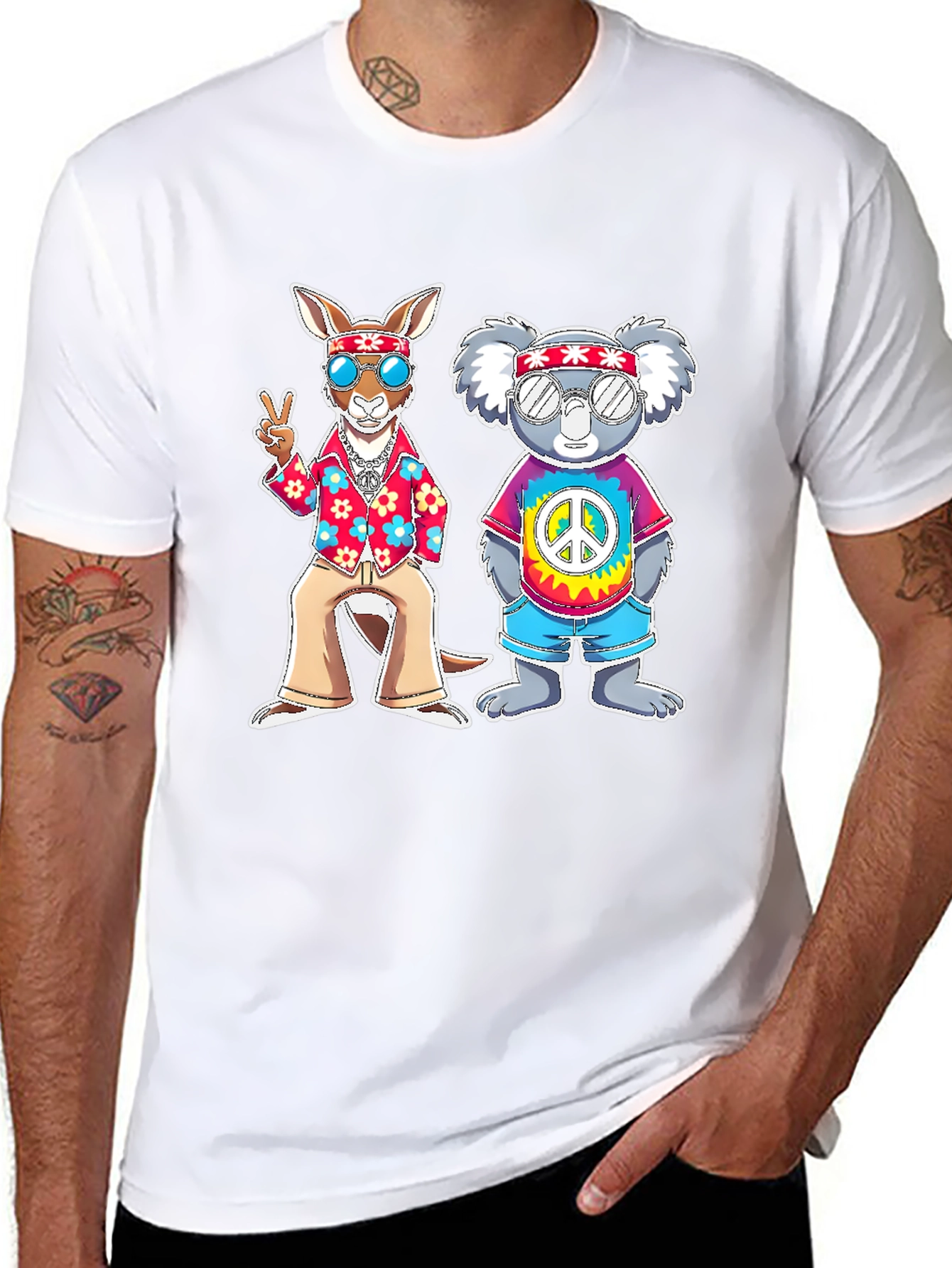 Hippie Kangaroo & Koala Graphic T-Shirt