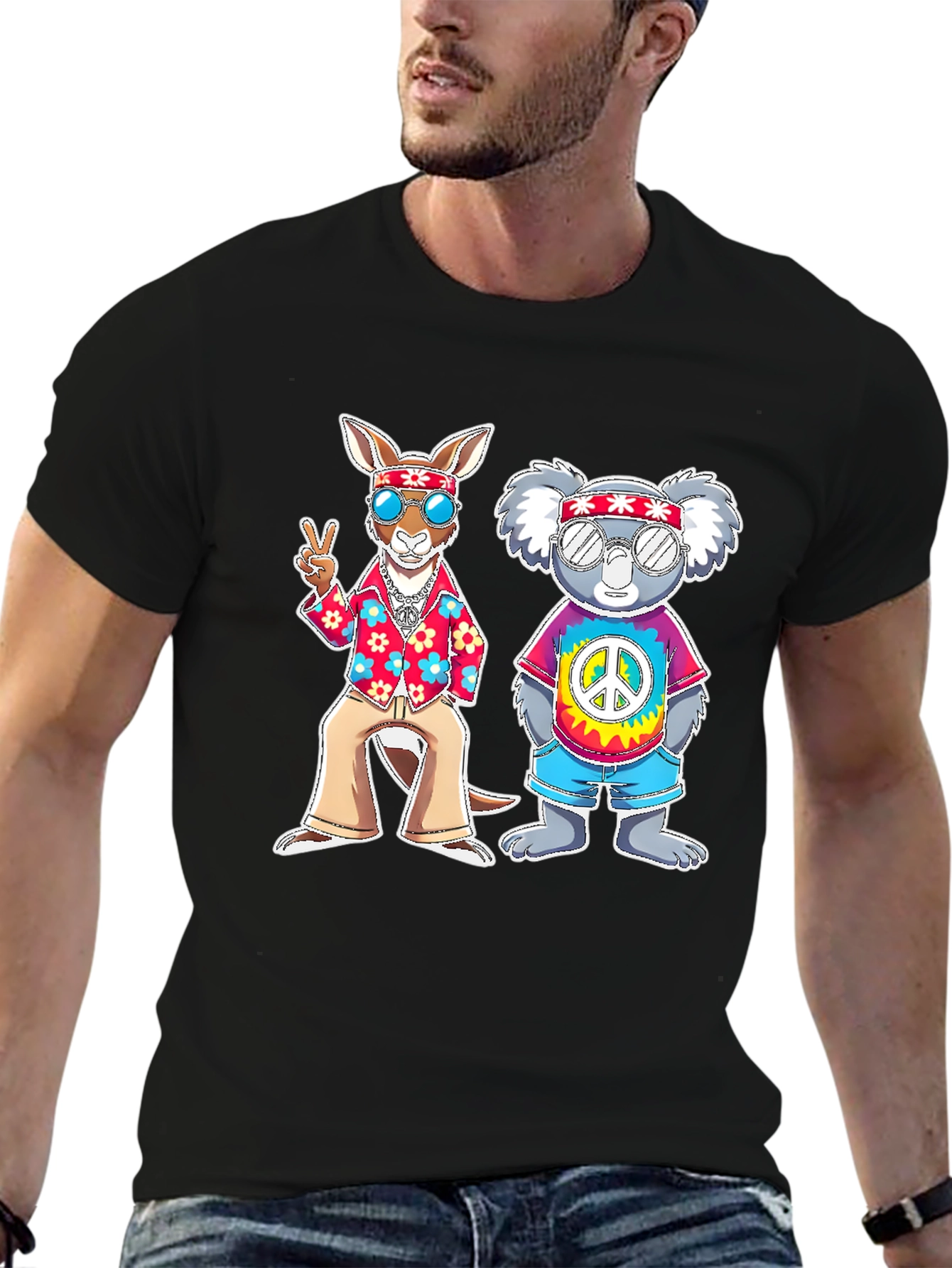 Hippie Kangaroo & Koala Graphic T-Shirt