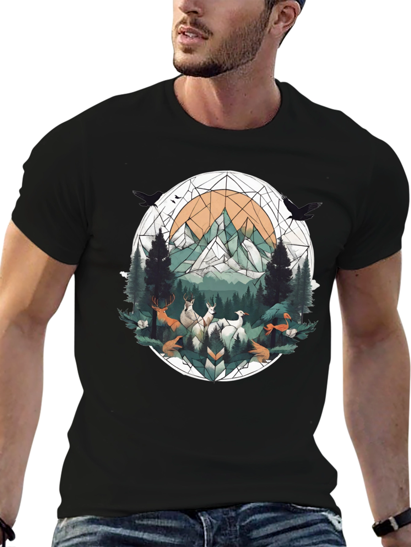 Geometric Wildlife Tee - Nature Inspired Graphic Shirt