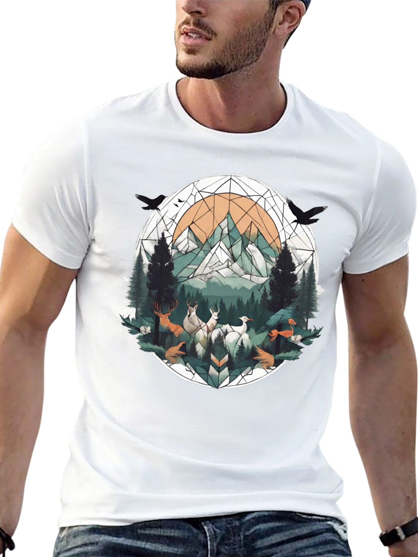 Geometric Wildlife Tee - Nature Inspired Graphic Shirt