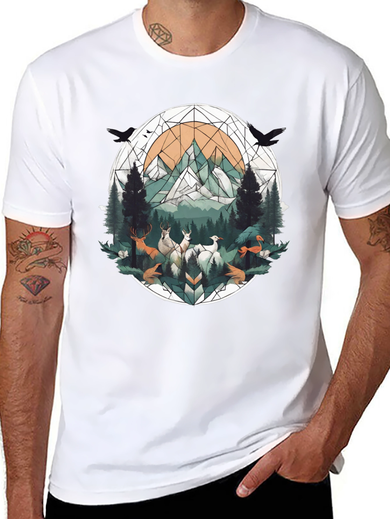 Geometric Wildlife Tee - Nature Inspired Graphic Shirt
