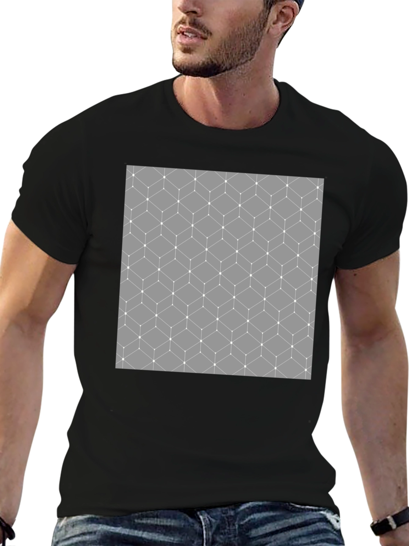 Geometric Cube Pattern Mens Tee - Modern Design