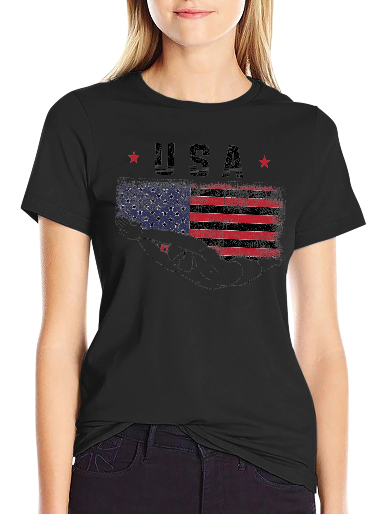 USA Swimmer Graphic T-Shirt - Patriotic Pride