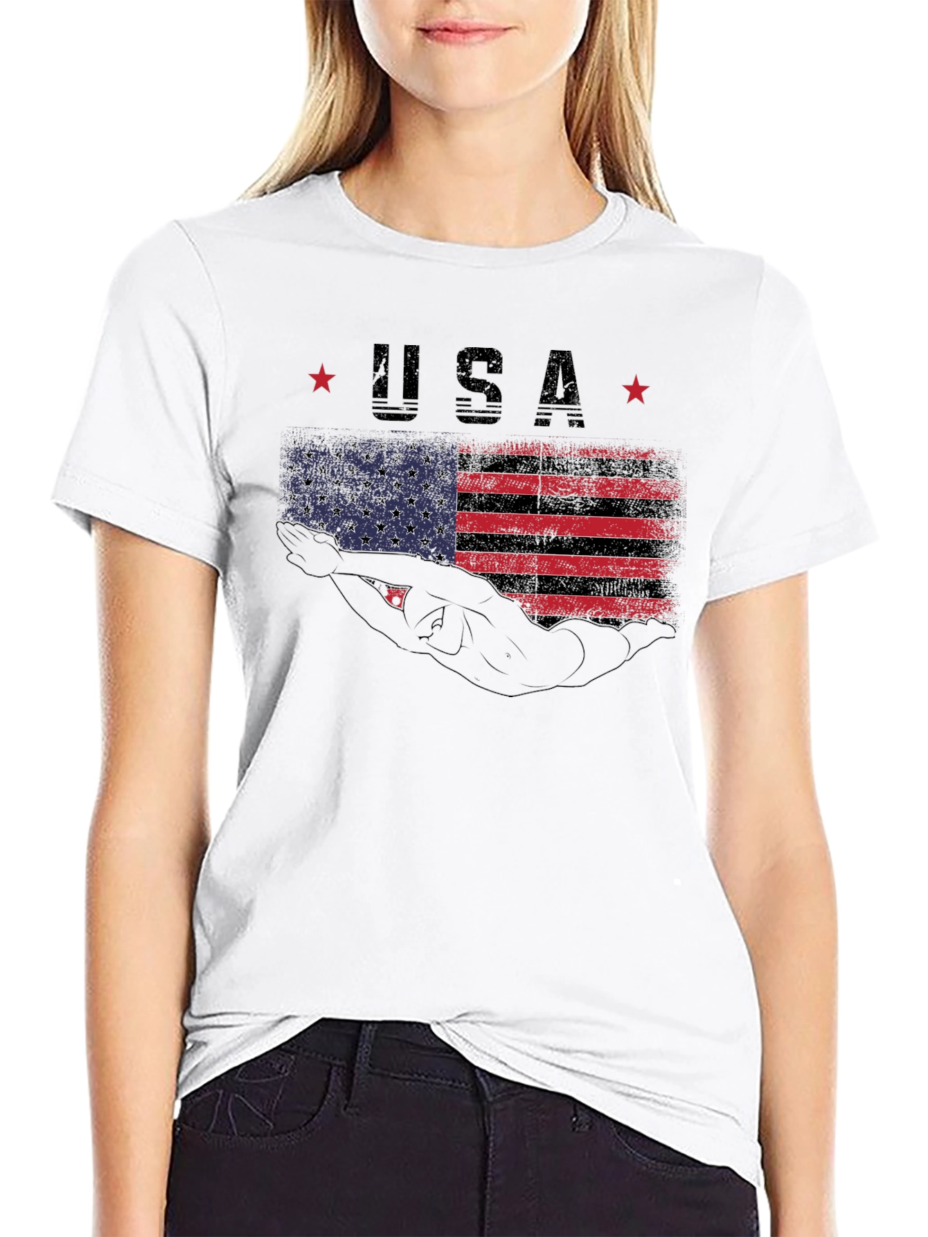 USA Swimmer Graphic T-Shirt - Patriotic Pride