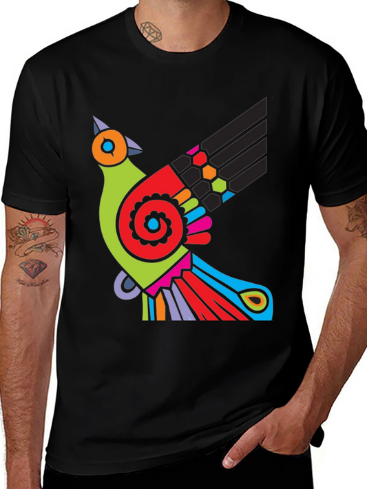 Colorful Bird Graphic Tee - Casual Style