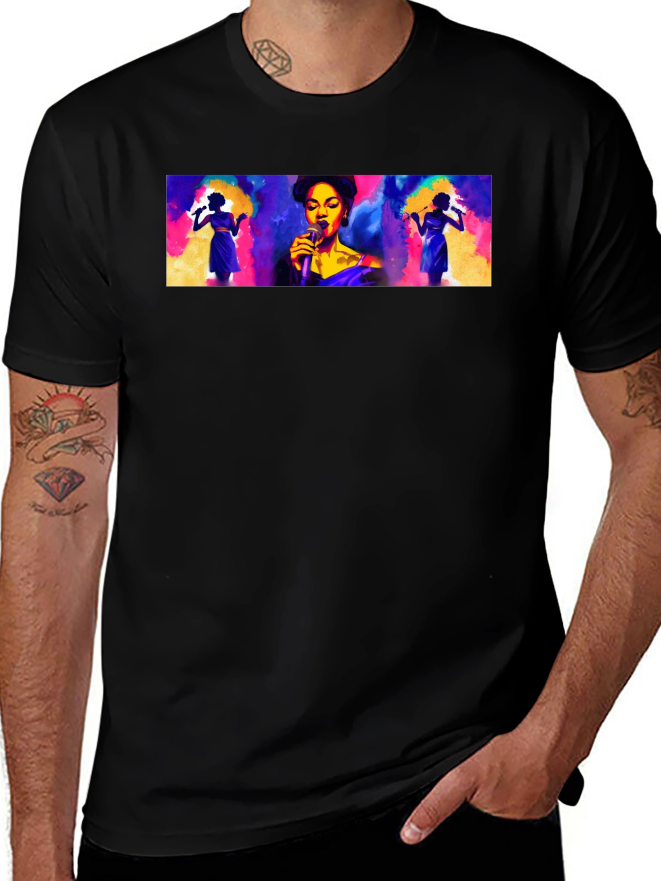 Vibrant Singer Graphic Black T-Shirt
