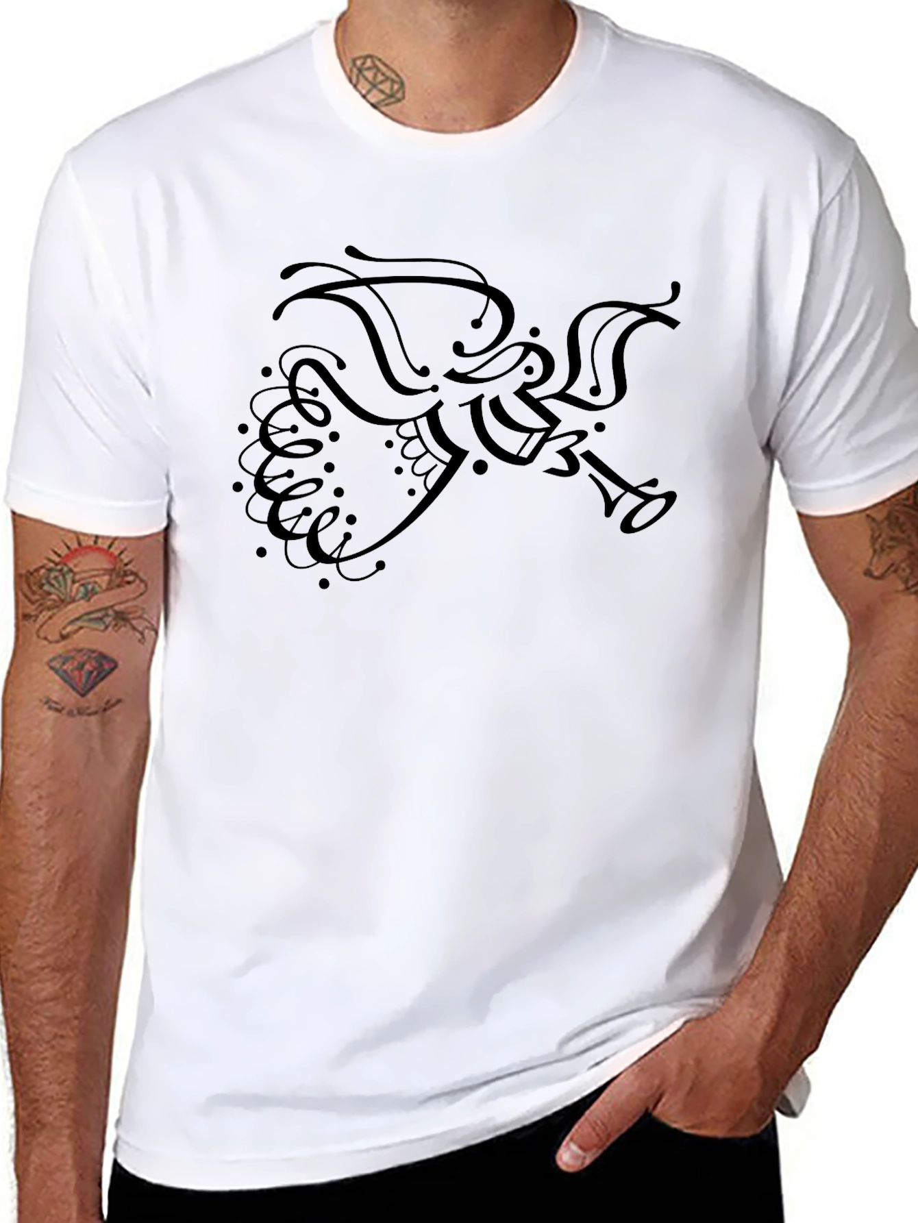 Stylish Black T-Shirt with Angel Design