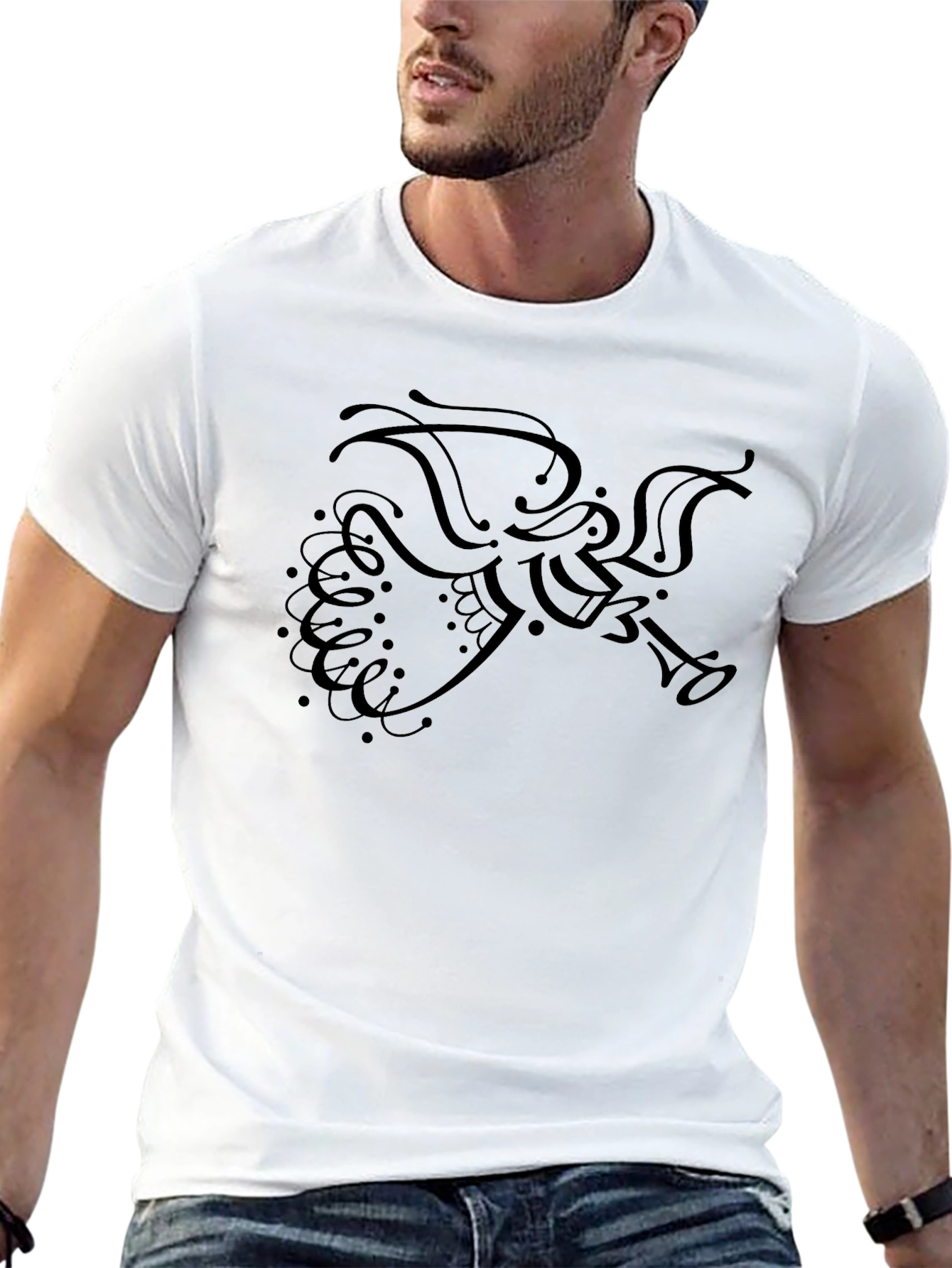 Stylish Black T-Shirt with Angel Design