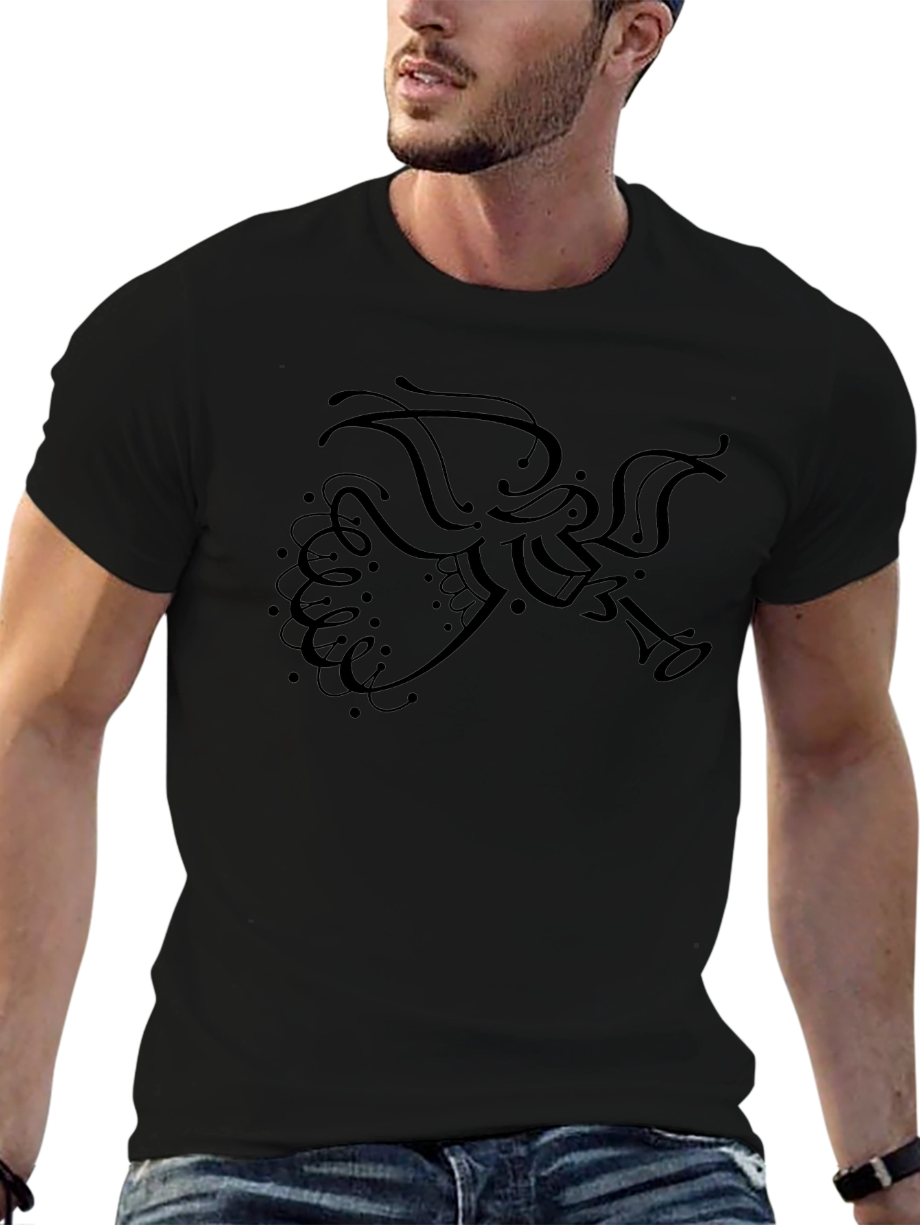 Stylish Black T-Shirt with Angel Design