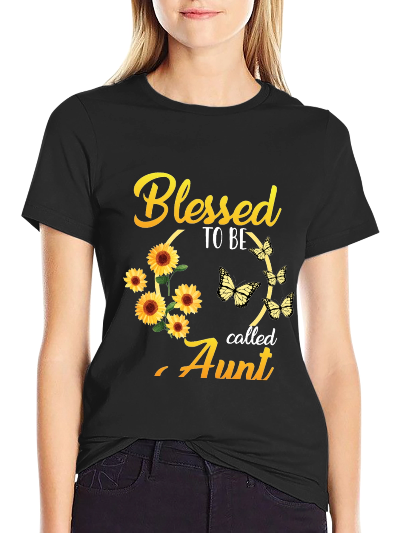 Blessed Aunt Sunflower Butterfly Graphic Tee
