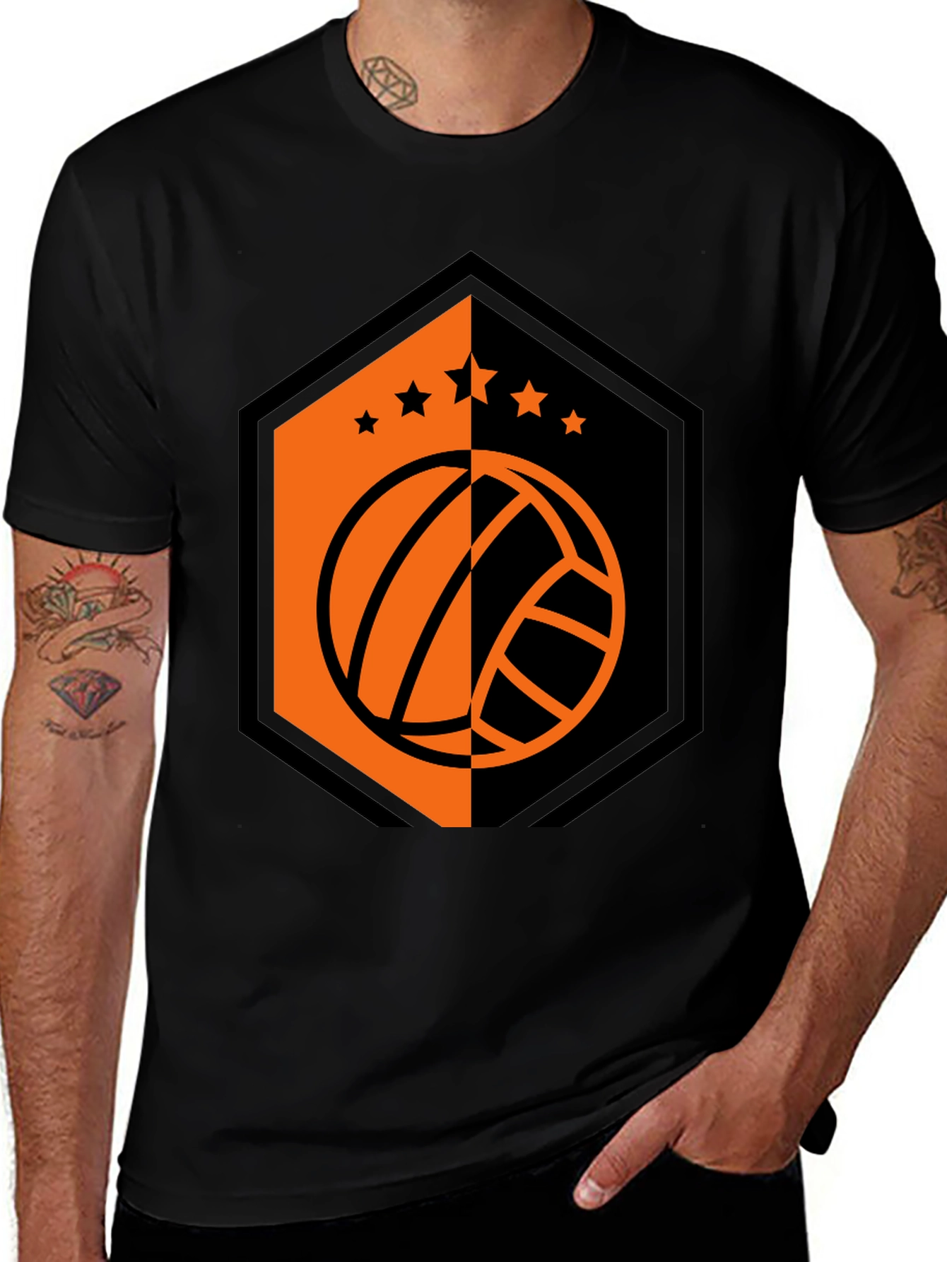 Volleyball Star Tee - Black Graphic T-Shirt