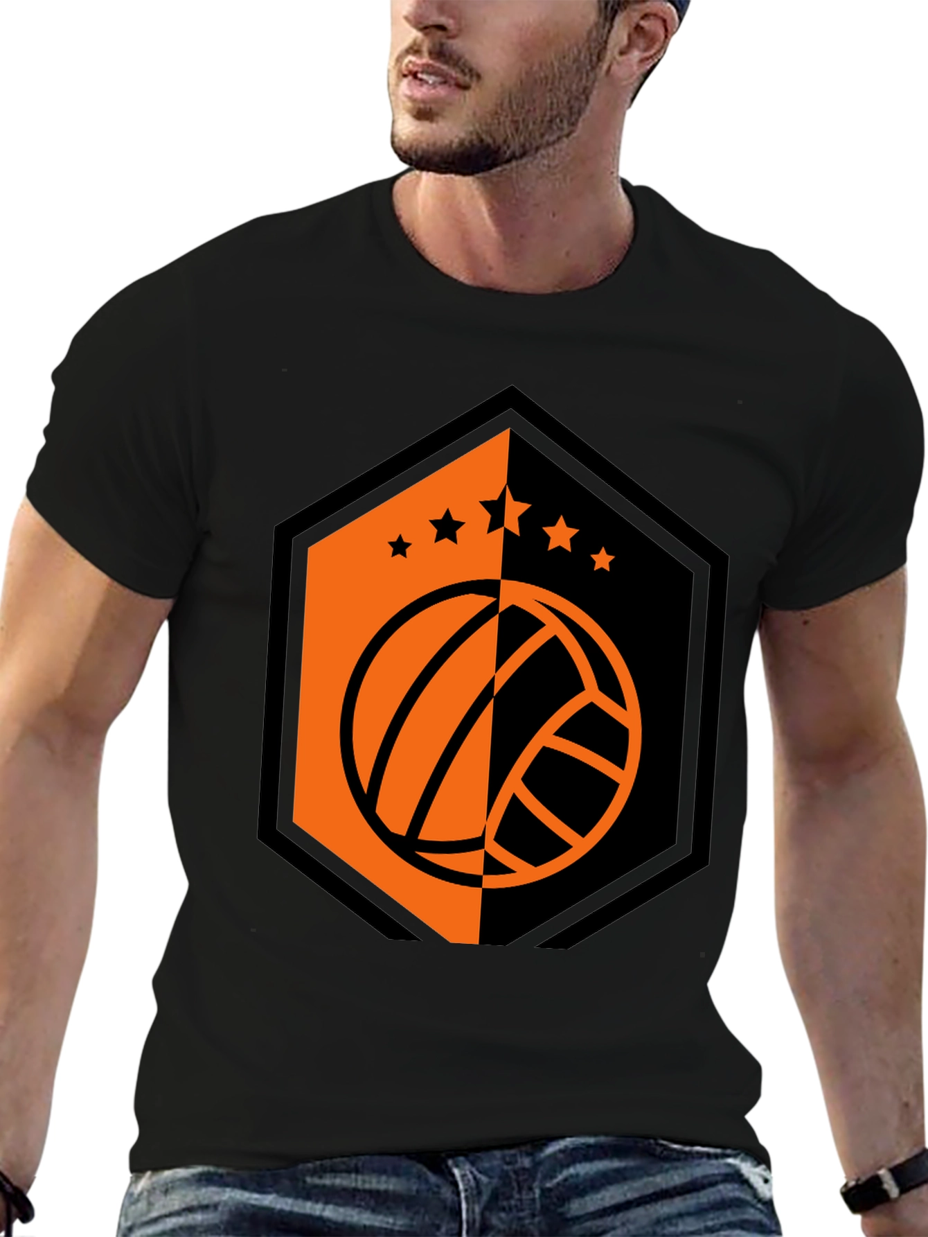 Volleyball Star Tee - Black Graphic T-Shirt