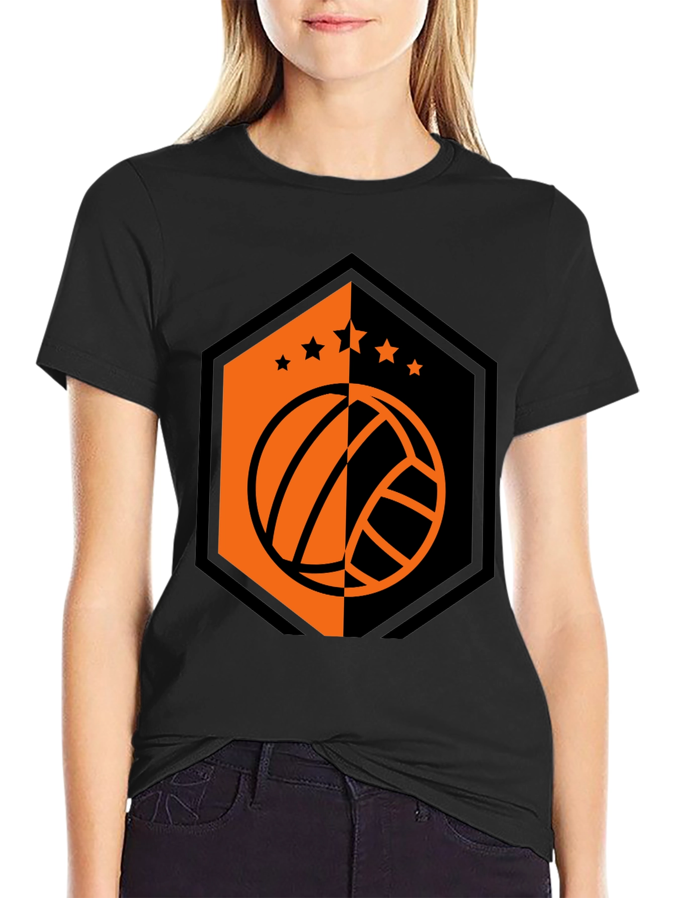 Volleyball Star Tee - Black Graphic T-Shirt