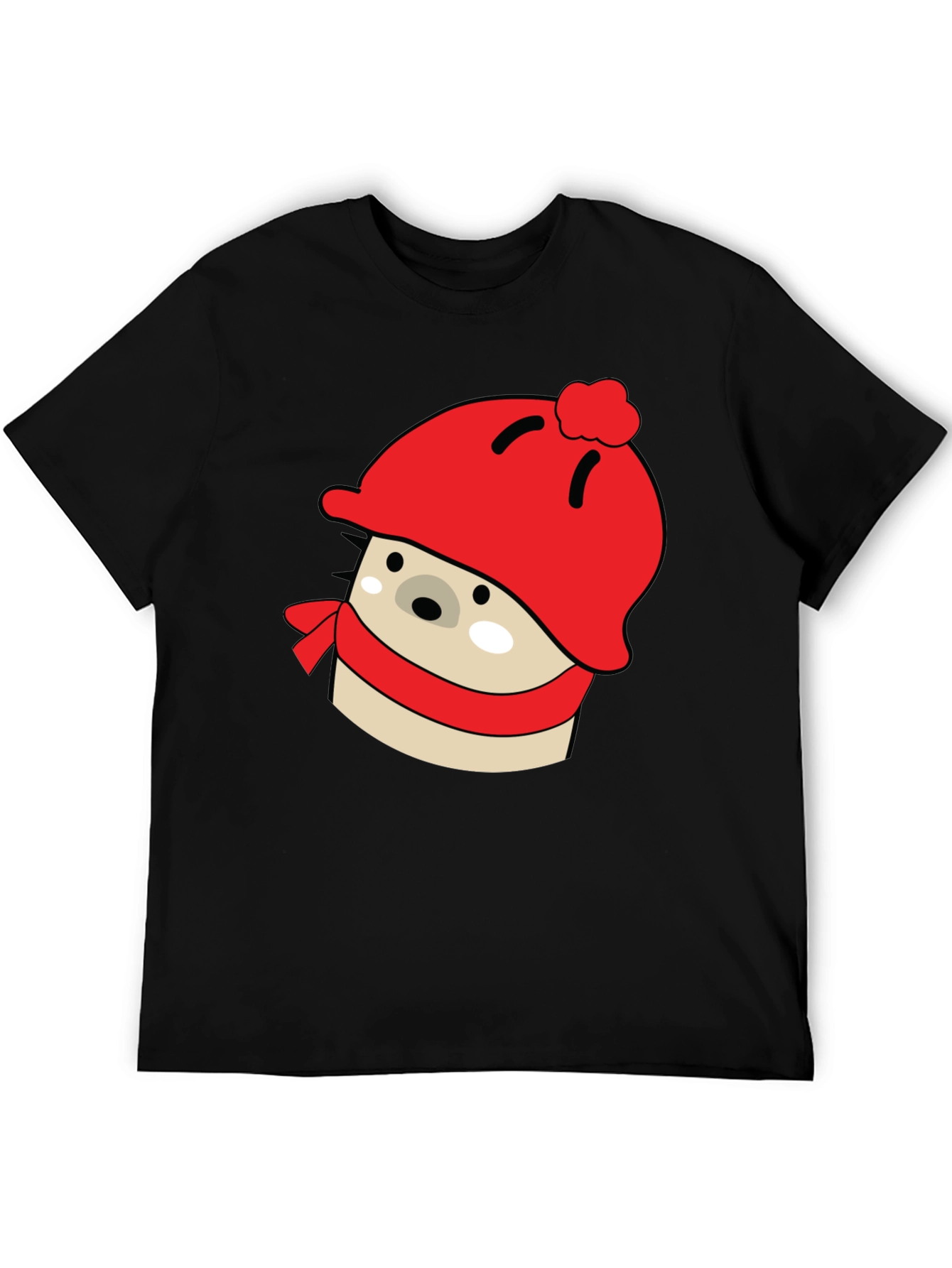 Cute Winter Bear T-Shirt - Red Hat & Scarf