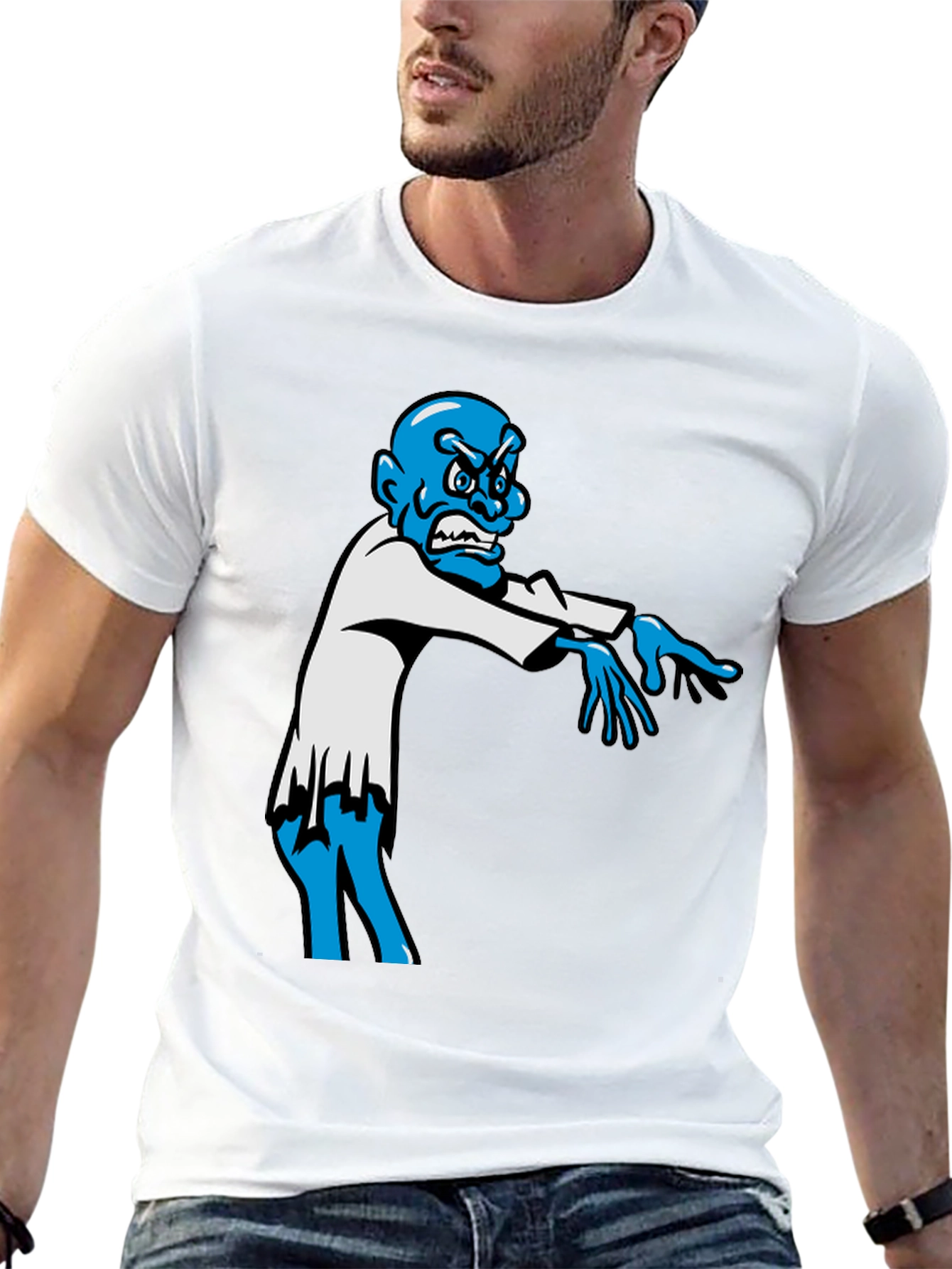 Zombie Graphic T-Shirt - Blue Character on Black Tee