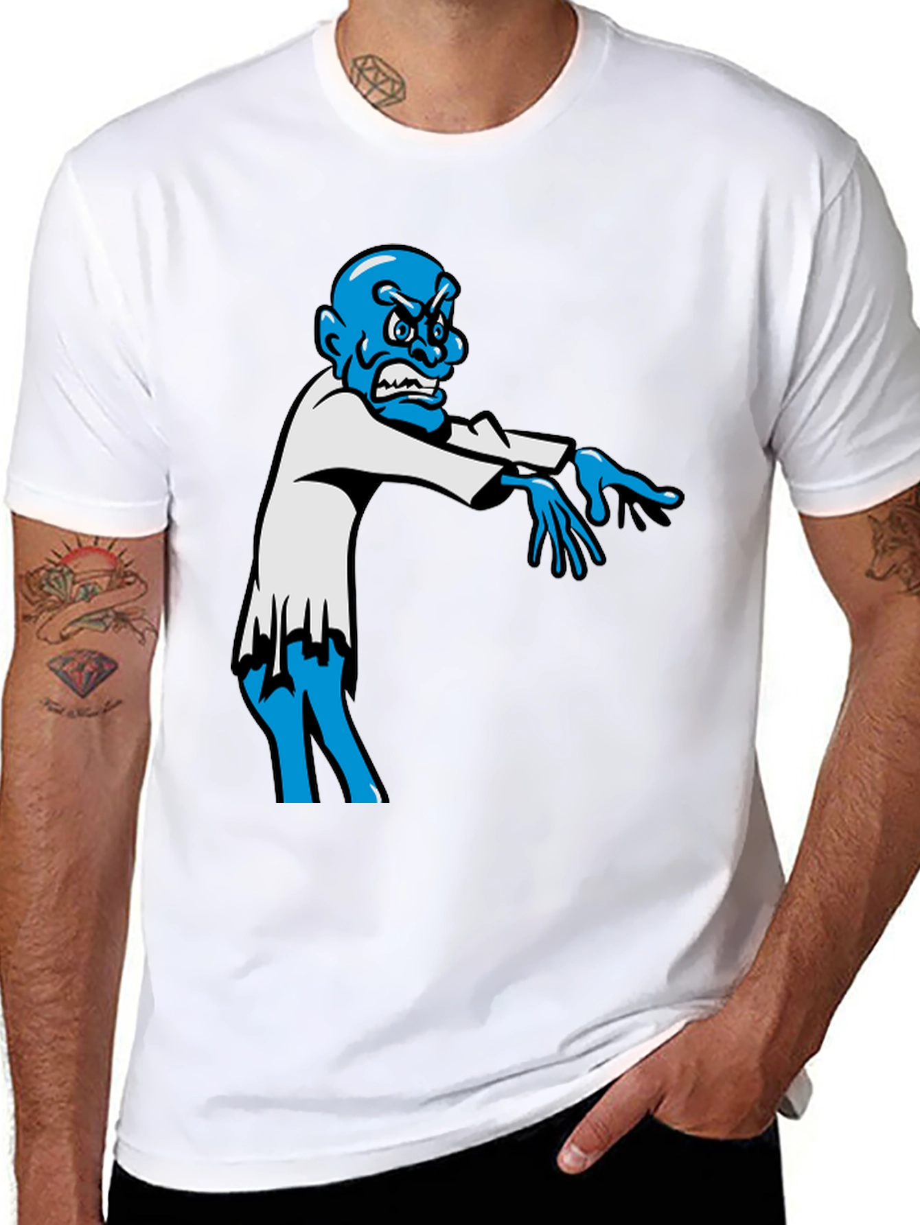 Zombie Graphic T-Shirt - Blue Character on Black Tee