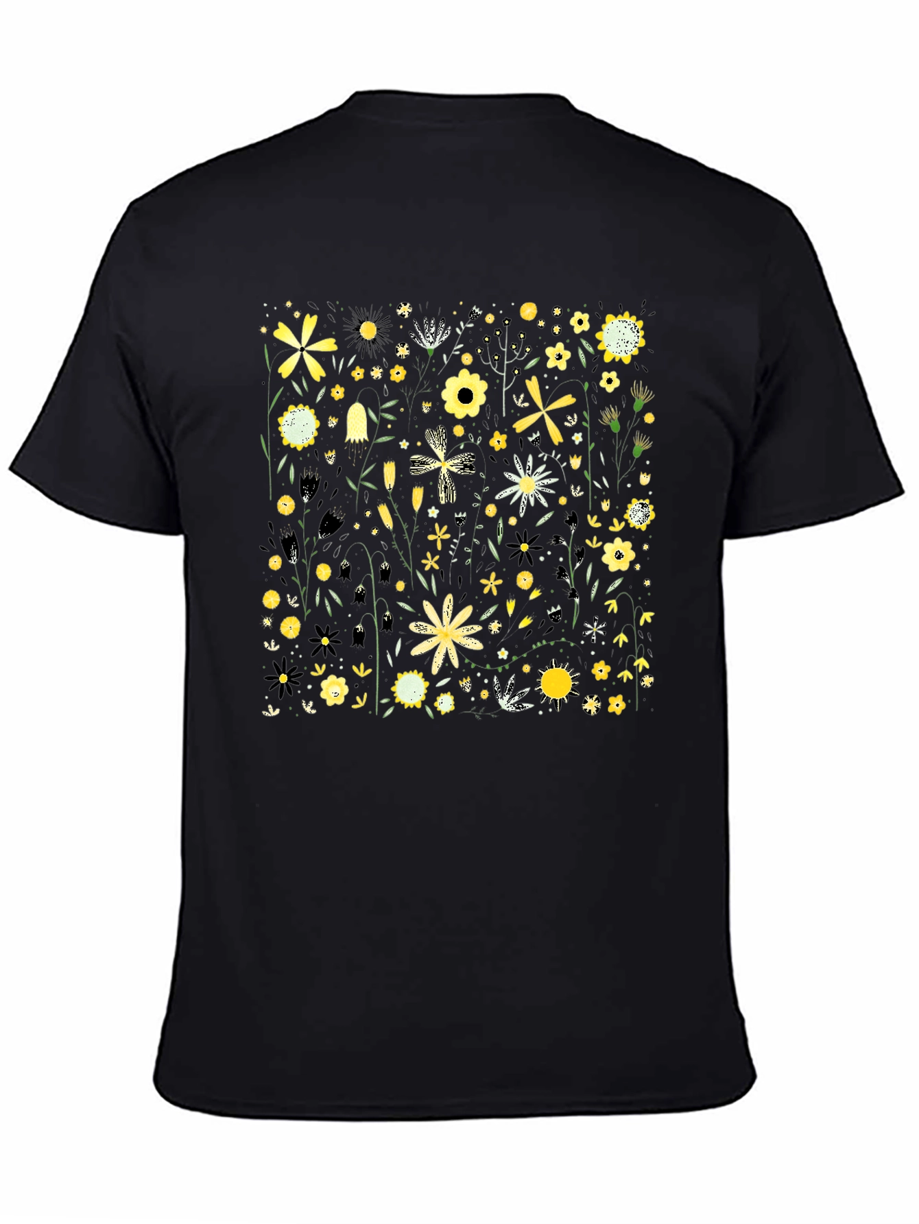 Floral Pattern Black T-Shirt