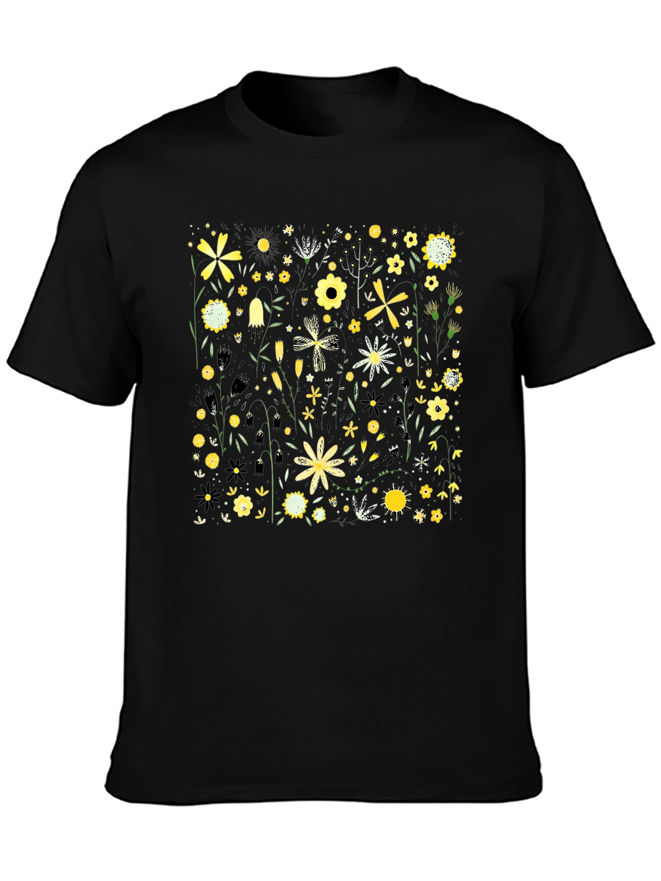 Floral Pattern Black T-Shirt