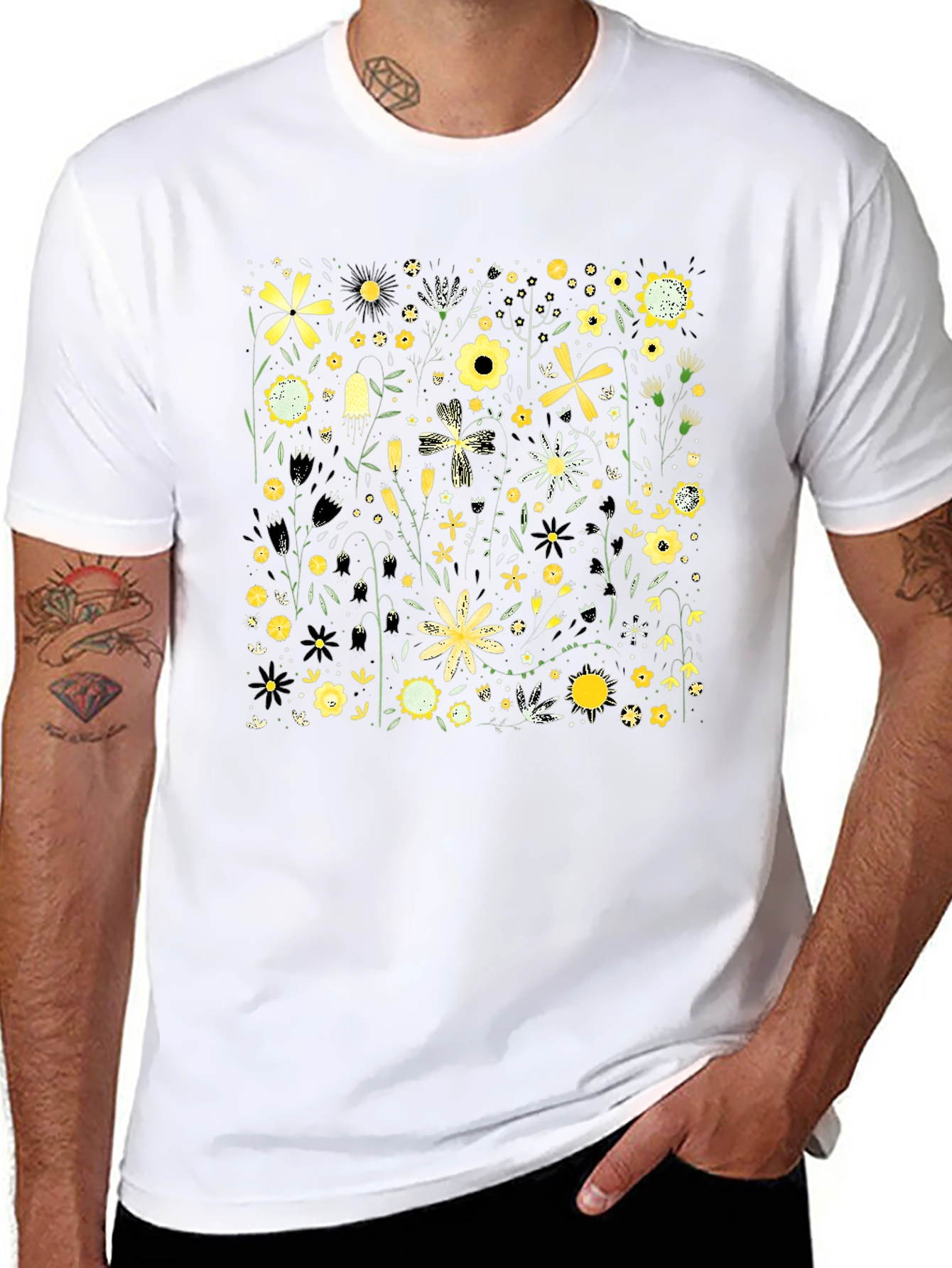 Floral Pattern Black T-Shirt