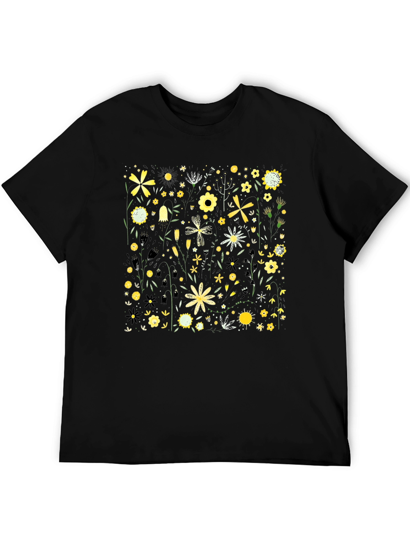 Floral Pattern Black T-Shirt